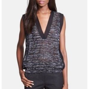 Elizabeth and James Burnout Sheer Sleeveless Top with Silk Trim